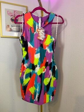 NWT Yitty Cut-Out Bodycon Dress M Colorful Abstract Festival Lizzo